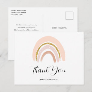 Carte Postale Rose pastel et arc-en-ciel bohème Faux Glitter Mer