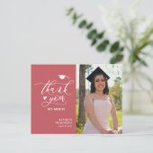 Carte Postale Rose Pink Elegant Script Graduation Merci (Debout devant)