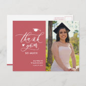 Carte Postale Rose Pink Elegant Script Graduation Merci (Devant / Derrière)