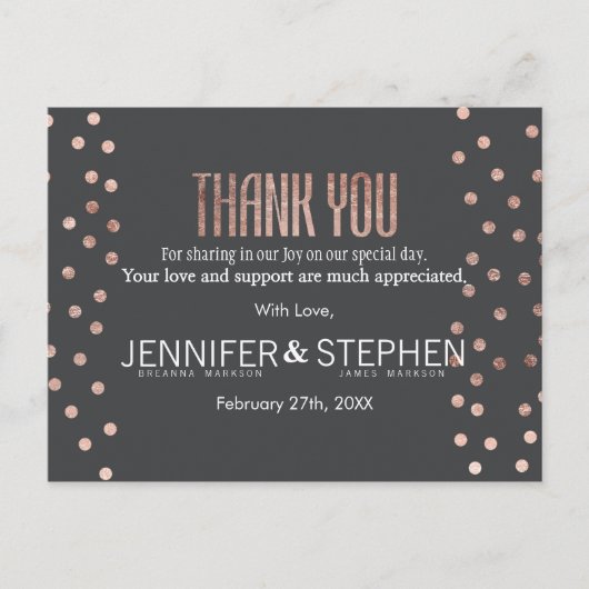 Carte Postale Rose Pois d'or et de charbon noir Merci (Devant)