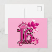 Carte postale rose pour 16 ans (Devant / Derrière)