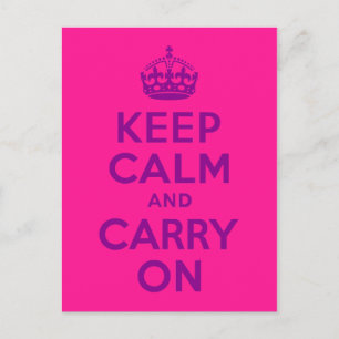 Carte Postale Rose Profond Keep Calm and Carry On