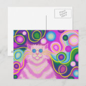 Carte postale rose psy-chat-lique (Devant / Derrière)