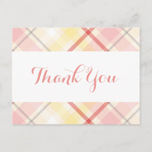 Carte Postale Rose Remerciement Argyle Rayures Carreaux Mariage