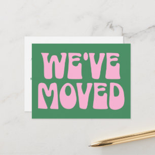 Carte Postale Rose Rétro Vert Minimaliste Déménagement Nouvelle