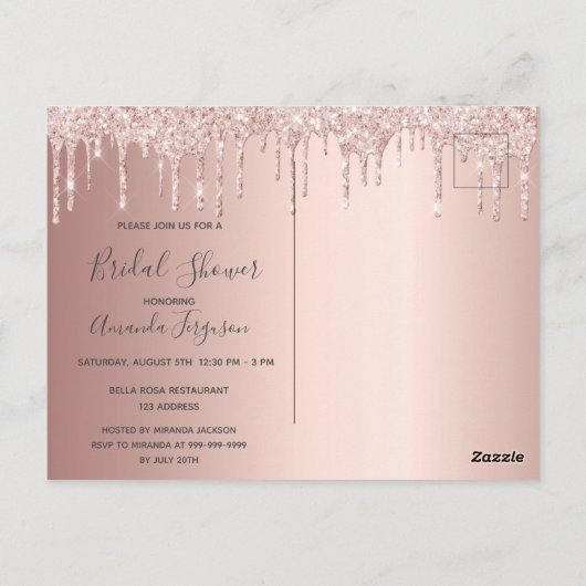 Carte Postale Rose robe or parties scintillant douche nuptiale i (Dos)