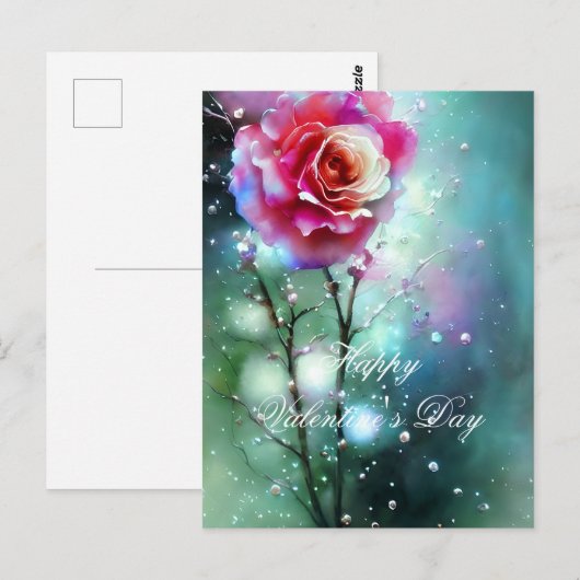 Carte Postale Rose rose de la pluie valentine (Devant / Derrière)