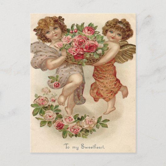Carte Postale Rose Rose de panier mignon Cherub Angel (Devant)