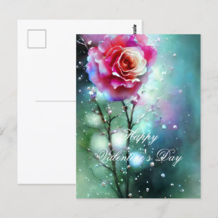 Carte Postale Rose rose en valentin pluie