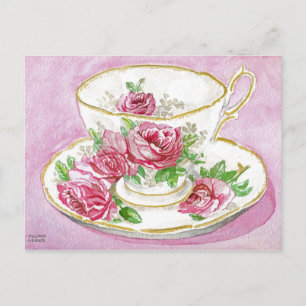 Carte Postale - Rose rose Floral Aquarelle