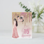 Carte Postale Rose Rose Parties scintillant or Quinceanera Brune (Debout devant)