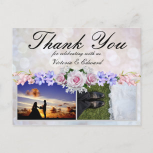 Carte Postale Rose rose rose Mariage Merci Silver Bokeh