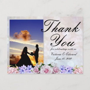 Carte Postale Rose rose rose Merci Mariage Silver Bokeh