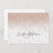 Carte Postale Rose rose rose or parties scintillant marbre blanc (Devant / Derrière)