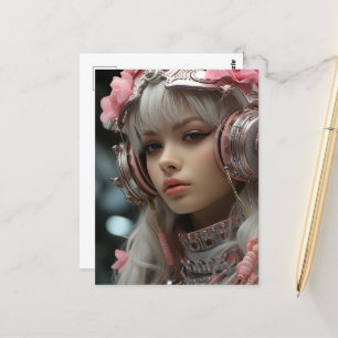 Carte Postale Rose Rose Sci Fi Steampunk Girl