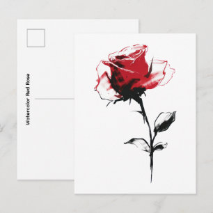 Carte Postale Rose rouge aquarelle