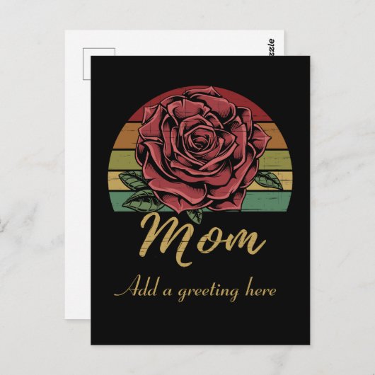 Carte Postale Rose rouge au coucher du soleil Rétro en détresse (Devant / Derrière)