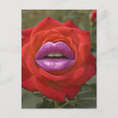 Carte Postale Rose rouge avec collage de lèvres roses (Devant)