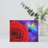 Carte Postale Rose rouge avec peinture papillon - Multi (Debout devant)