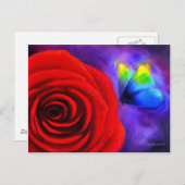 Carte Postale Rose rouge avec peinture papillon - Multi (Devant / Derrière)