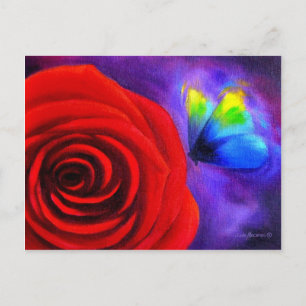 Carte Postale Rose rouge avec peinture papillon - Multi