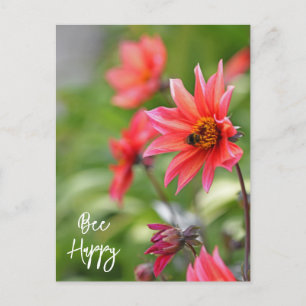 Carte Postale Rose & Rouge Dahlia Bee Joyeuses Fleurs Wisley