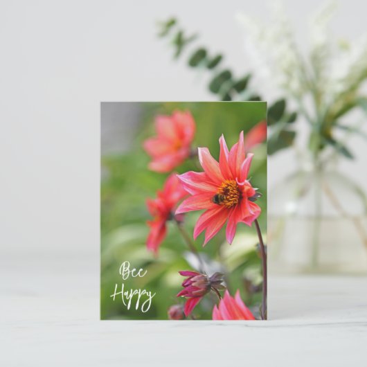 Carte Postale Rose & Rouge Dahlia Bee Joyeuses Fleurs Wisley (Debout devant)