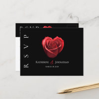 Rose rouge en forme de coeur moderne-RSVP-Mariage-