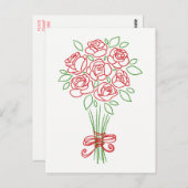 Carte Postale Rose rouge florale et fleurs vertes - Mariage d'am (Devant / Derrière)