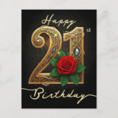 Carte Postale Rose rouge glamouruseuse avec ornement doré pour 2 (Devant)