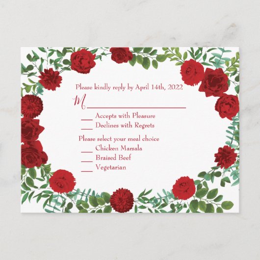 Carte Postale Rose rouge noir Mariage gothique foncé (Devant)