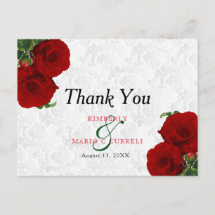 Carte Postale Rose rouge profonde Mariage floral - Merci
