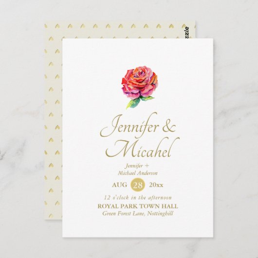 Carte Postale Rose rouge simple Faire-part de mariage Floral mod (Devant / Derrière)