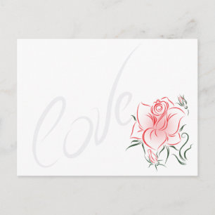 Carte Postale Rose rouge stylisée et amour