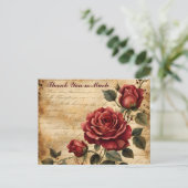 Carte Postale Rose rouge sur le vieux Merci de parchemin (Debout devant)