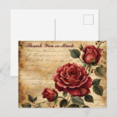 Carte Postale Rose rouge sur le vieux Merci de parchemin (Devant / Derrière)