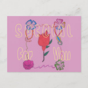 Carte Postale Rose rouge sur rose : Art Floral Frontière Imprime