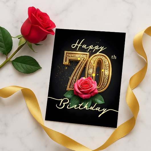 Carte Postale Rose Script Opulente Dorée Brillante 70e Anniversa