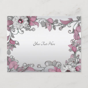 Carte postale rose Silver Blanc Floral