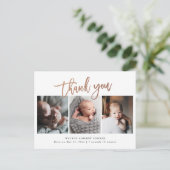 Carte Postale Rose simple Gold Script 3 Photo Baby Merci (Debout devant)