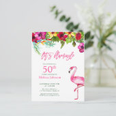 Carte Postale Rose Tropical Clair Anniversaire 50 ans Flamingo (Debout devant)