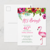 Carte Postale Rose Tropical Clair Flamant 40e Anniversaire (Devant / Derrière)