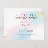 Carte Postale Rose Turquoise Aquarelles Or Mariage Enregistrer L (Devant / Derrière)