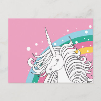 CARTE POSTALE ROSE UNICORN POSTCARD