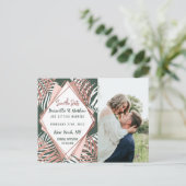 Carte Postale Rose vert Gold Tropical Palm Tree Leaf Date de sau (Debout devant)