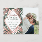 Carte Postale Rose vert Gold Tropical Palm Tree Leaf Date de sau (Devant)
