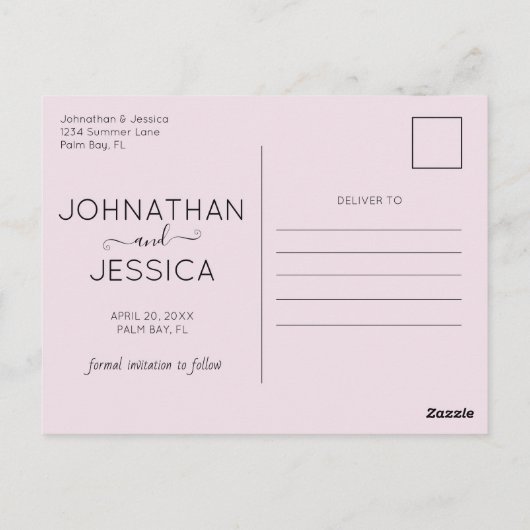 Carte Postale Rose vif Enregistrer la date Calendrier photo Cart (Dos)