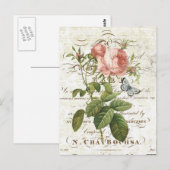 Carte postale rose vintage (Devant / Derrière)