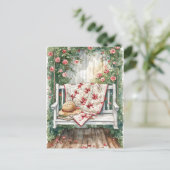 Carte Postale Rose vintage couture avec charmant couette (Debout devant)