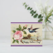 Carte Postale Rose vintage Et Oiseau (Debout devant)